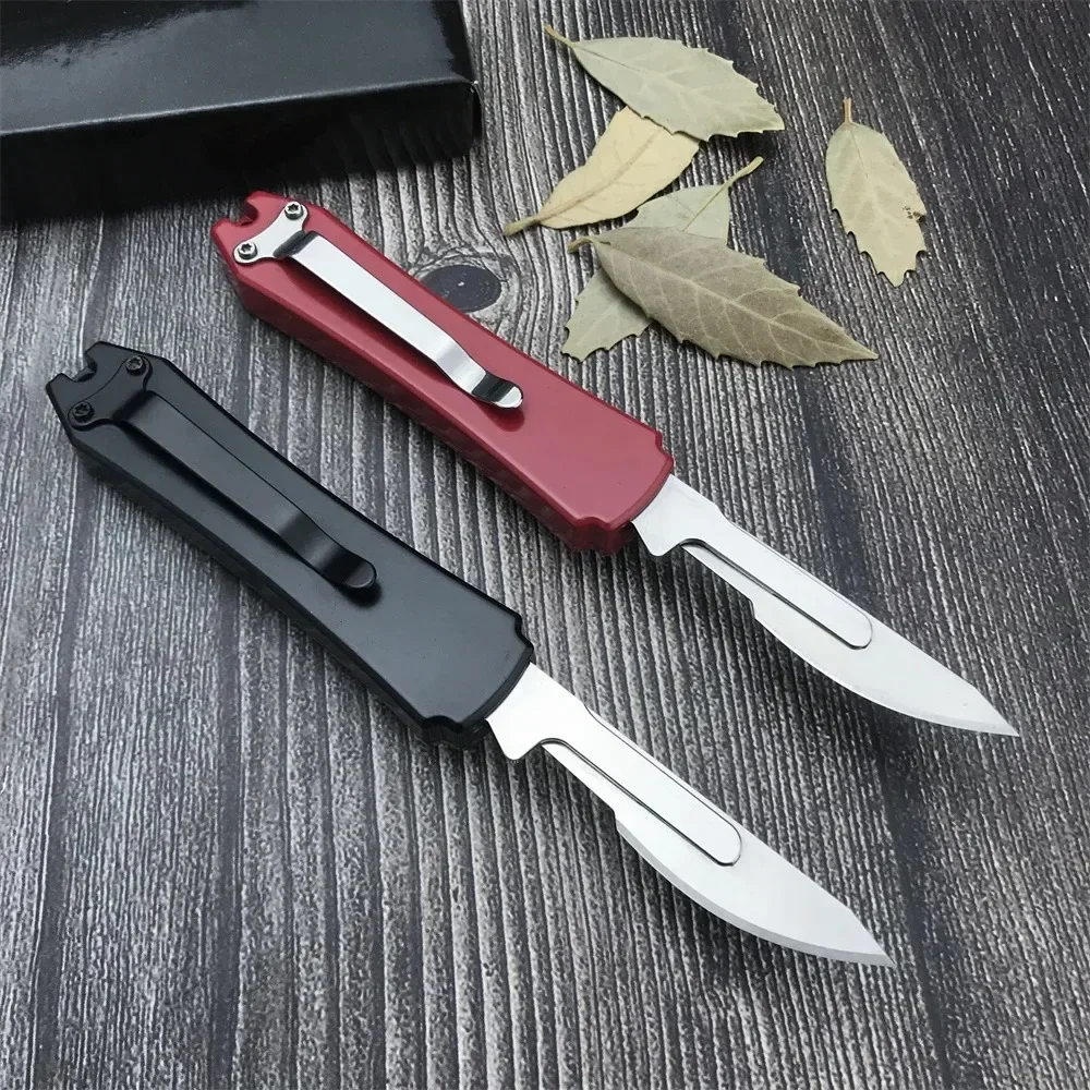 Scalpel with 10 Removable Blades Mini Pocket AU TO Knife 440C Blade Zinc Alloy Handle Tactical Camping Hunting Survival Knife