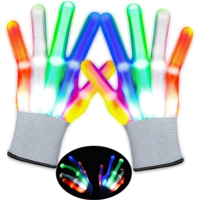 

Перчатки со светодиодной подсветкой для детей, подростков и взрослых с 6 режимами вспышки, идеально подходящие для вечеринок на Хэллоуин, фестивалей и концертов