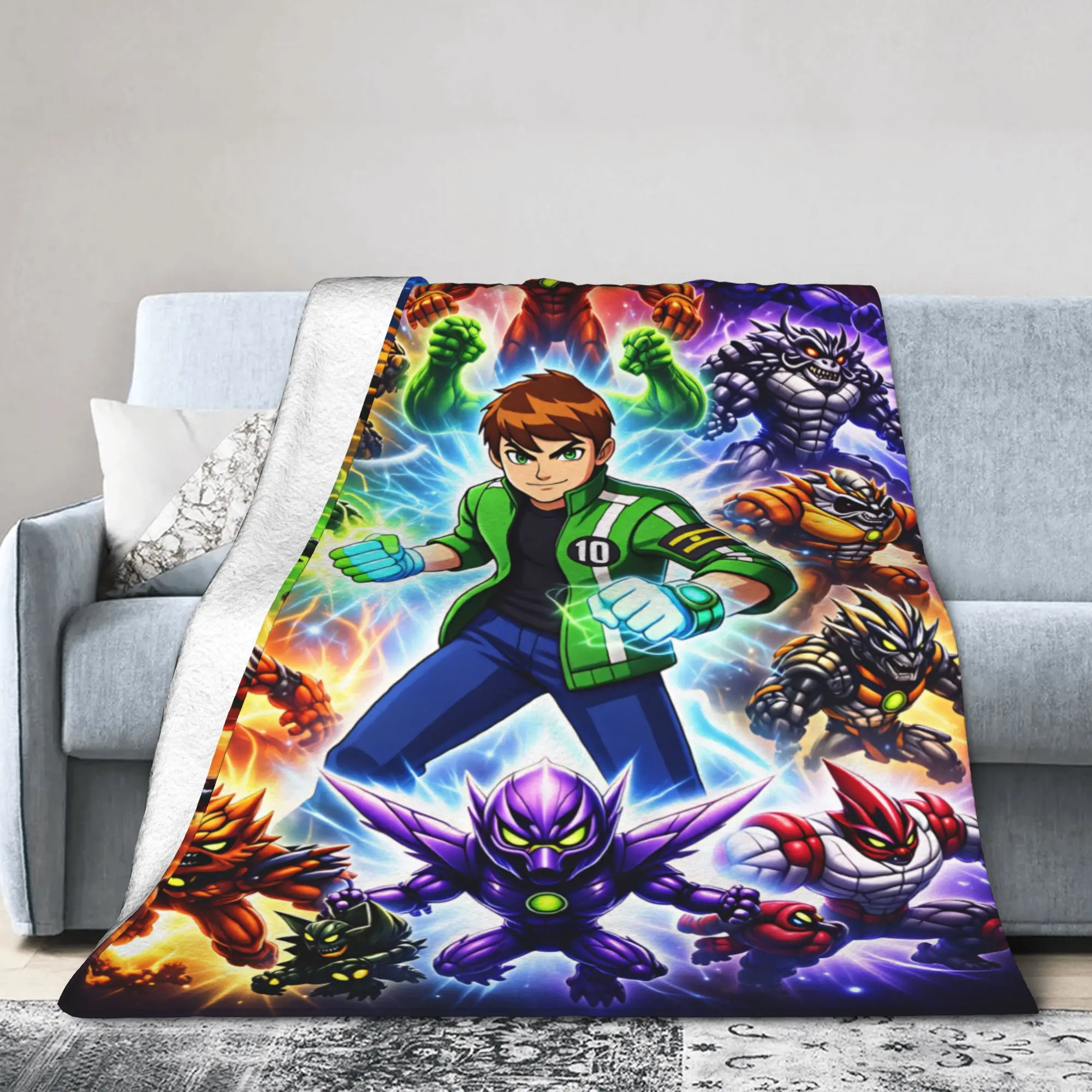 Soft Blankets Camping Ben 10 Cartoon Animation Throw Blanket  Flannel Bedspread For Bedroom Comfortable Sofa Bed Cover