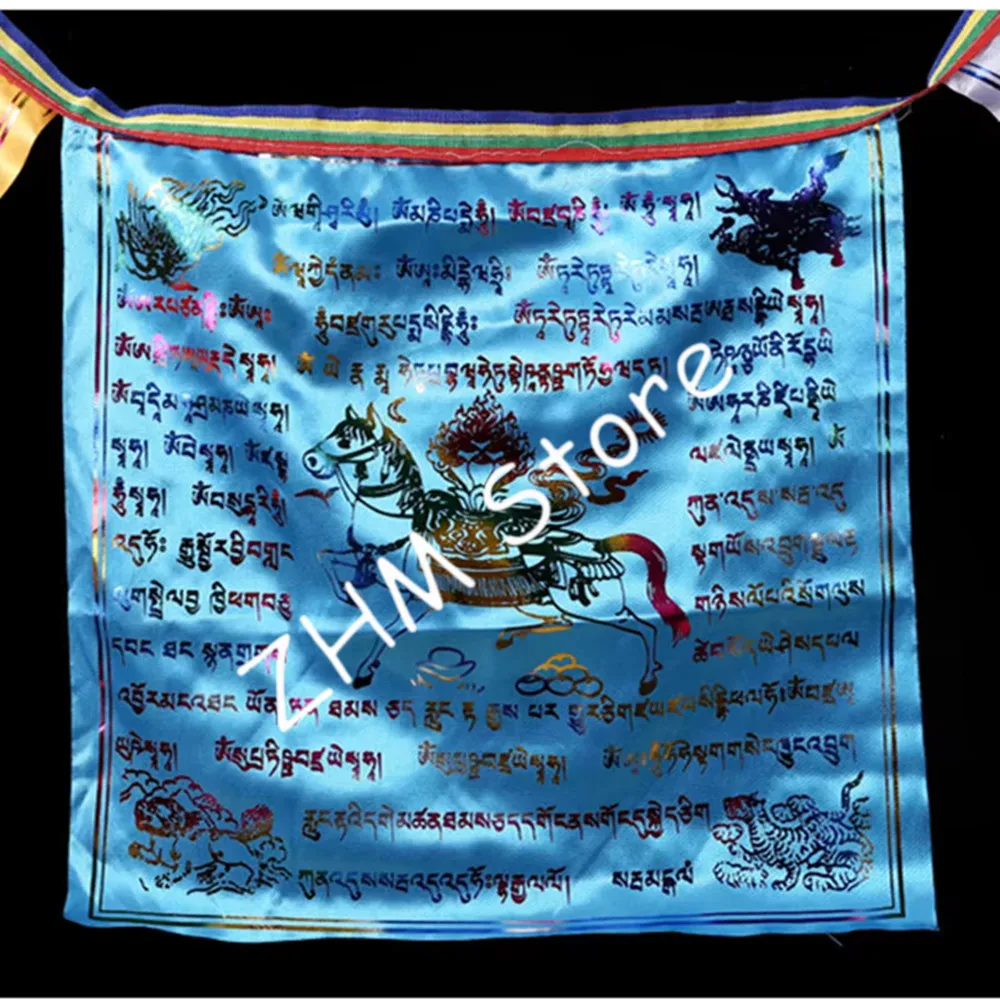 New Tibetan Buddhist 5 Elements Gold Printed Wind Horse Prayer Flags,3.5M Silk Cloth Longda Hanging Decorate Streamer Flags