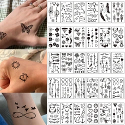 30pcs Waterproof Temporary Tattoo Sticker Black Small Pattern Feather Heart Bird Expression Body Art Arm Fake Tattoos Women Men