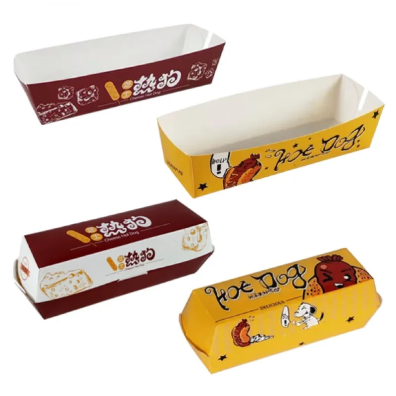 Customized productFood grade biodegradable oil resistant greaseproof cheese hot dog packaging paper holder box with lid