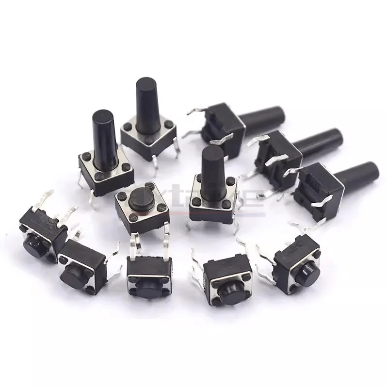 50PCS 6*6mm Tactile Switch 4Pin SMT/DIP Micro Toy Power Supply Push Button 6×6×4.3/5/6/7/8-13mm Momentary Tact Switch for PCB