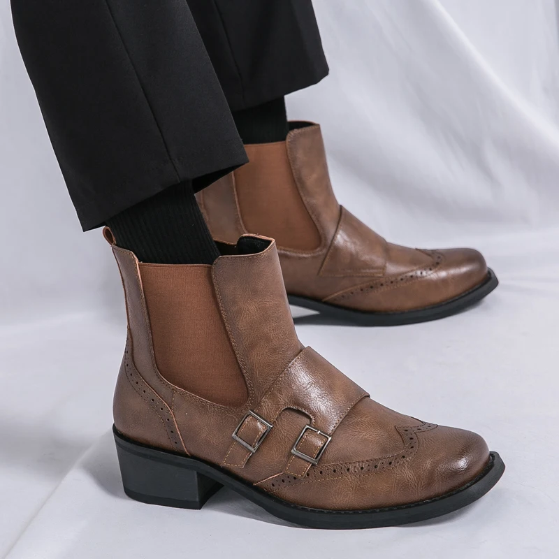 

Зимняя хит продаж, мужская высокая рабочая одежда, высококачественные мужские деловые ботильоны на толстой подошве в стиле ретро, классическая повседневная обувь