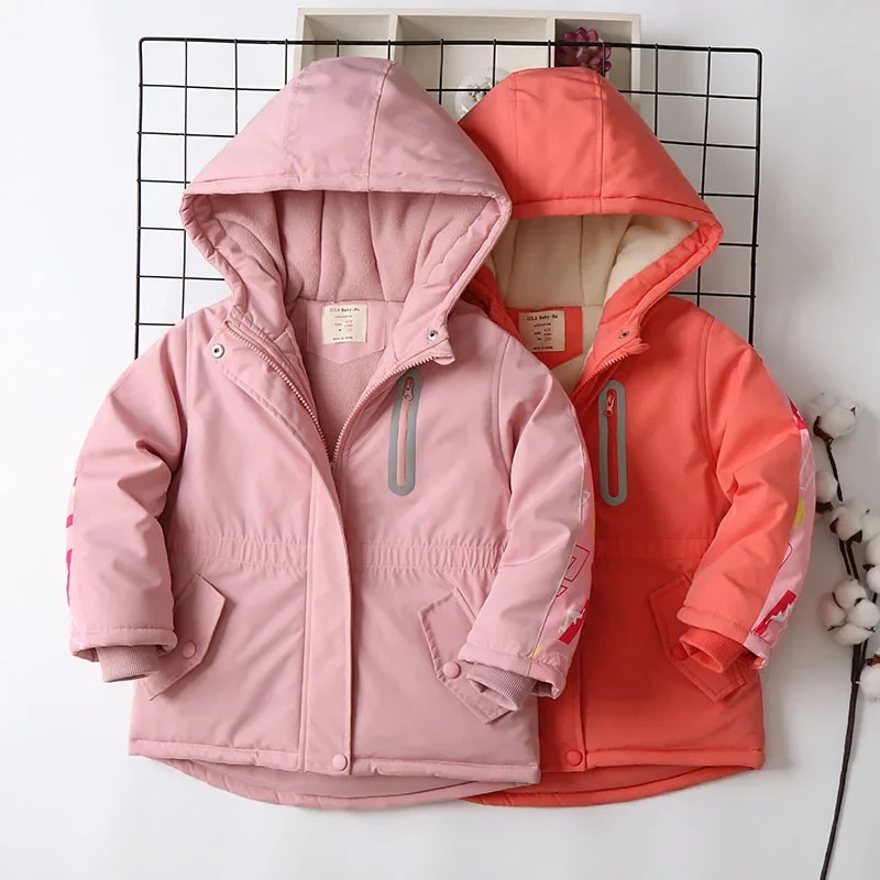 

Girls' Windproof Jackets Children's Padded Clothes Thick Fleece Liner Winter Parkas New Girls Winter Coat with Hood