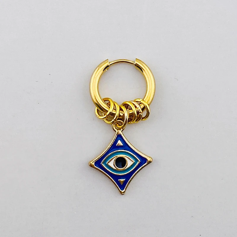 1PC Irregular Square Evil Eye Fatima Hand Stainless Steel Earrings For Women Colorful Enamel Turkish Eye Pendant Hoop Earrings J