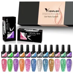 12pcs/kit Venalisa Super Reflective Disco Gel Nail Polish Silver Diamond Effect Nail Pigment Glitter Sparkle Nail Gel Varnish