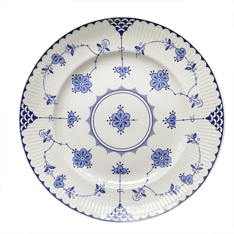 Flate Plate Ceramic Chinese Dinner Tool Blue White Floral Porcelain Tableware Soup Salver Cereal Bowl Household Breakfast Tray