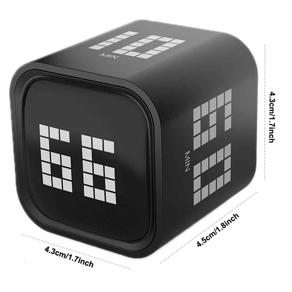 مؤقت بومودورو المكعب القابل للتعديل - عد 5/25/10/60 دقيقة، إعدادات - إيقاف مؤقت، استئناف، مؤقت إنذار صامت، اهتزاز وصوتي