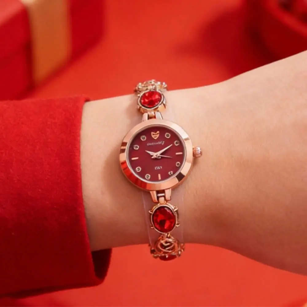 Rhinestone Quartz Watches Diamond Studded Watch Strap with Adjustable Bracelet Rotundity Shaped Watch Wrist Decoration