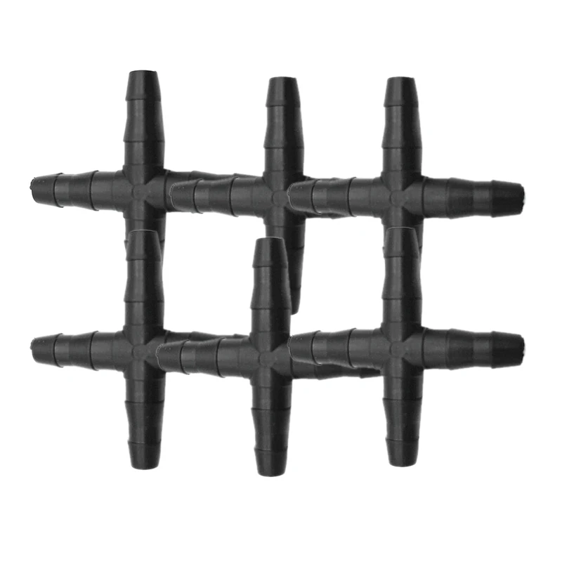 ABUL-50 Pcs Hose Cross Straight Connector For 4/7 Mm Hose 1/4 Inch Barb Barbed Connector Threaded Garden Greenhouse Micro-Irriga