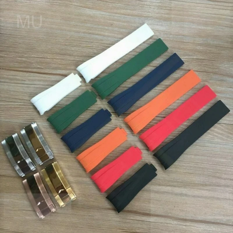Original Silicone Watch Strap for Rolex Submariner Datejust Explorer 2 Special Strap Curved Interface Folding Buckle 20 21mm