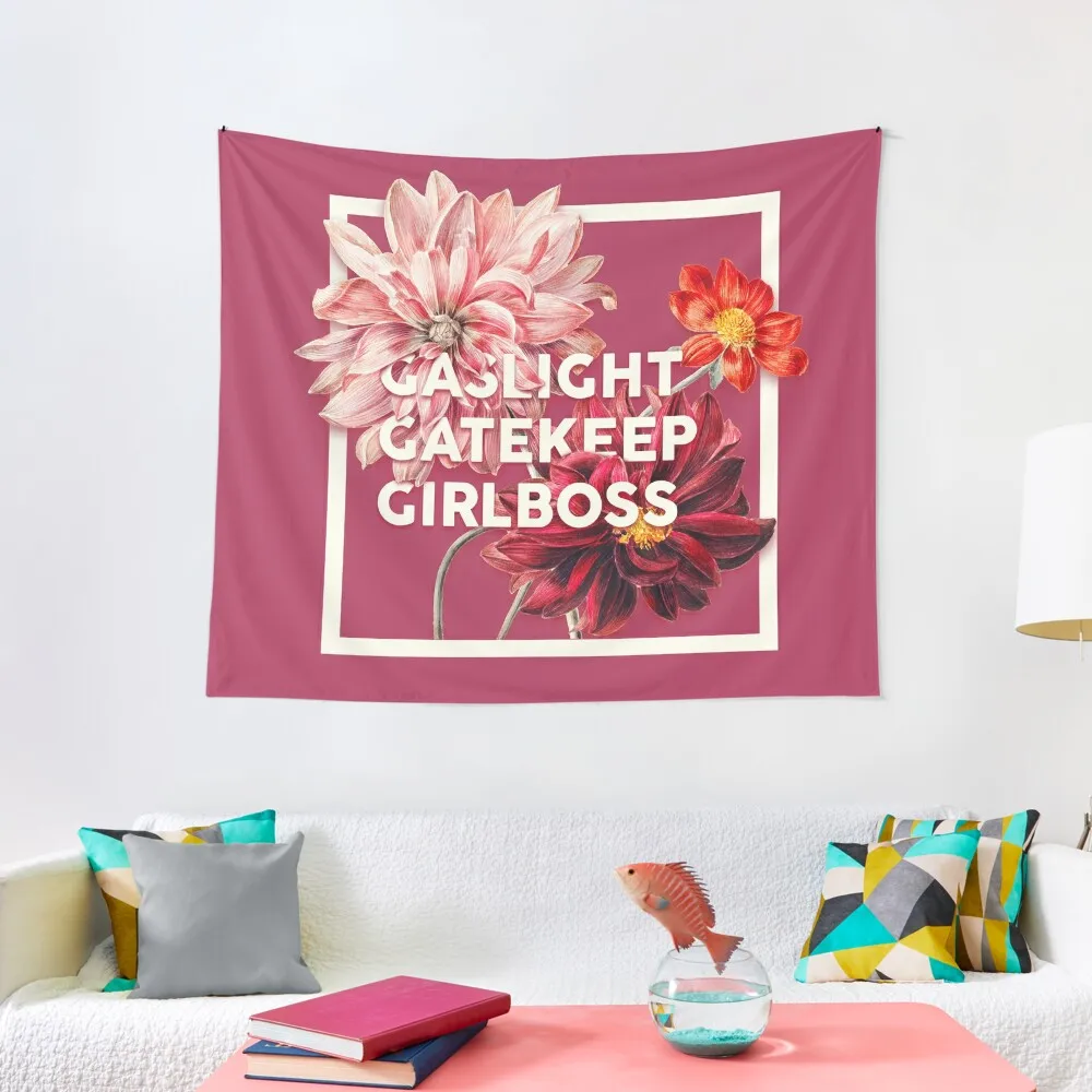 Gaslight Gatekeep Girlboss - Funny Live Love Laugh poke fun parody Ugly Holiday Sweaters Gas light Gate keep Girl boss  Tapestry