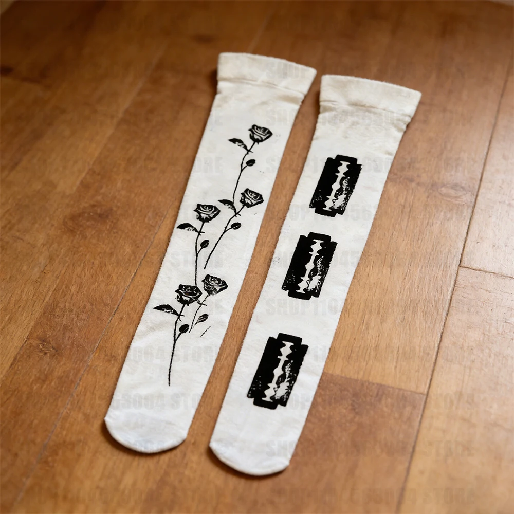 

Y2K Style Aesthetic E-girl vintage Over Knees Socks Street Goth graphics Women Socks Fashion Cute Printing Thin Style long socks