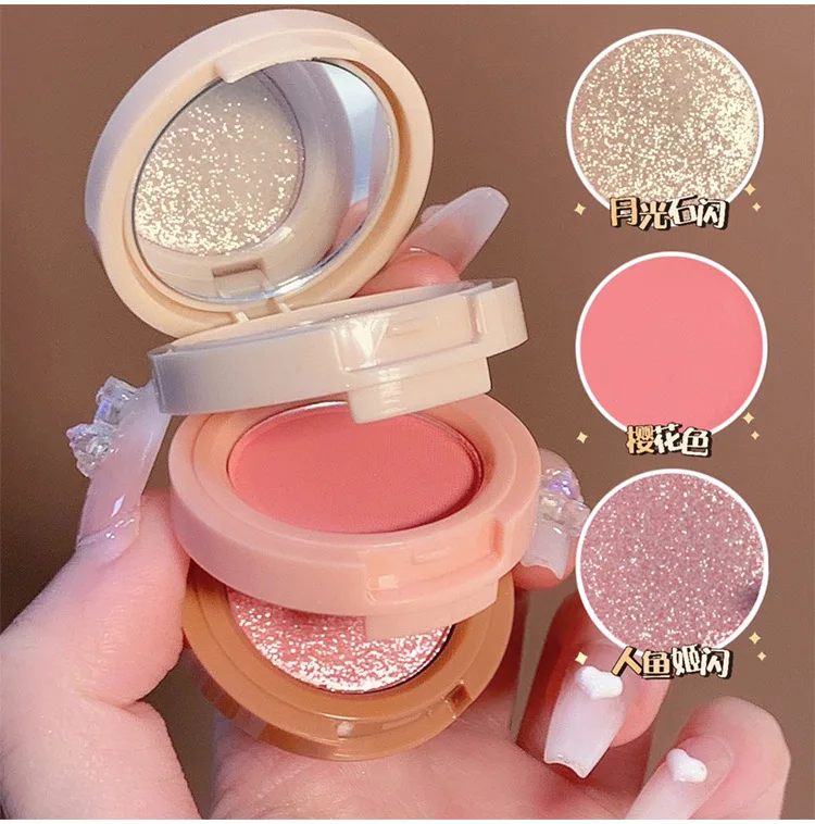 New 3 In 1 Matte Highlighter Blush Palette Pearly Blush Shiny Eyeshadow Multifunctional Face Makeup Palette Female Cosmetics