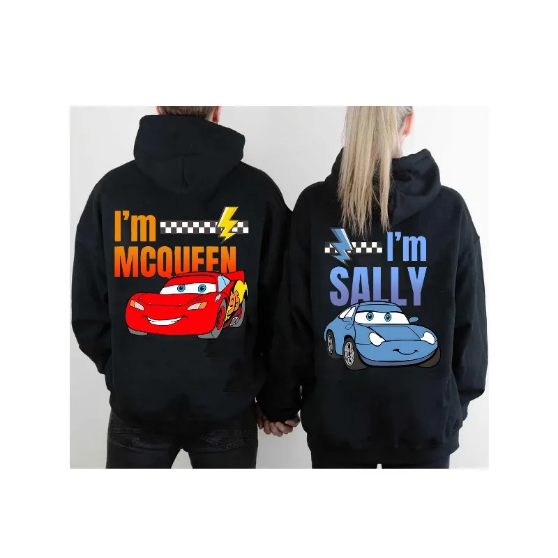 ディズニー カー カップル フード付きスウェットシャツ ライトニング・マックィーン&サリー プリント 四季対応 速乾性トップス 男女兼用