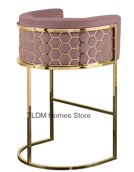 New modern industrial multi color metal bar chair velvet fabric bar stool with honeycomb backrest