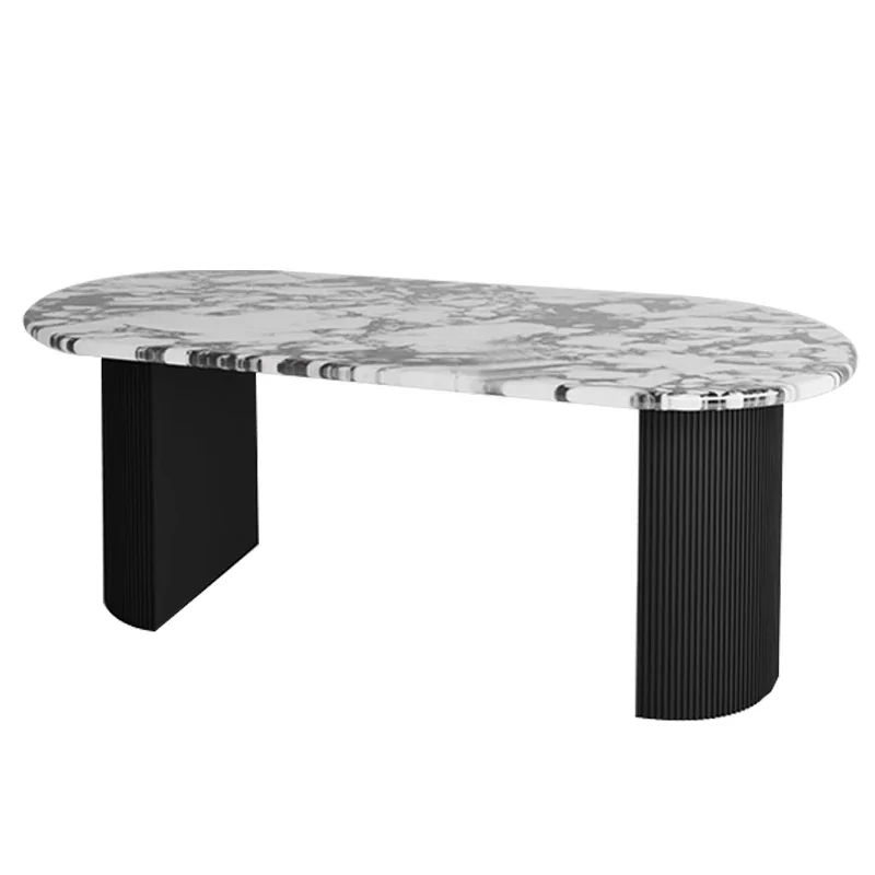 

Dining table medieval luxury stone Bulgari purple rock slab retro small apartment semi-round marble dining table and chairs