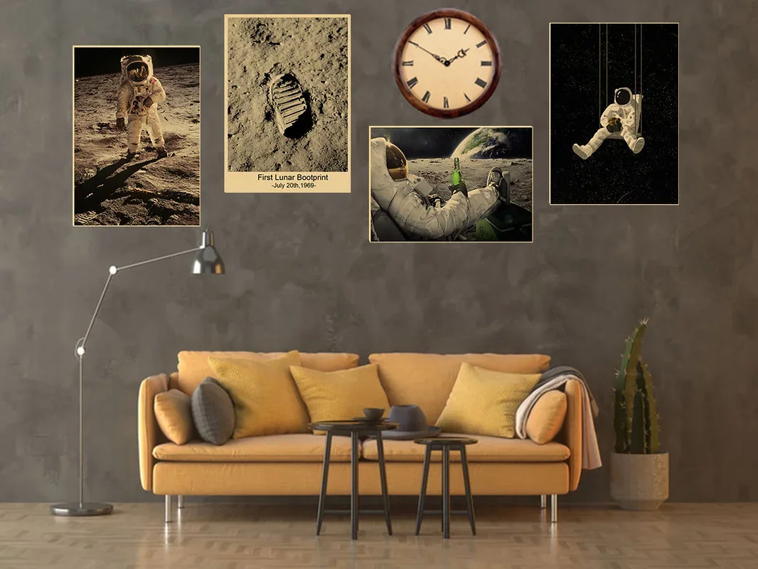 Astronaut Retro Posters Apollo Moon Landing Kraft Paper Poster DIY Vintage Home Room Bar Cafe Decor Aesthetic Art Wall Painting