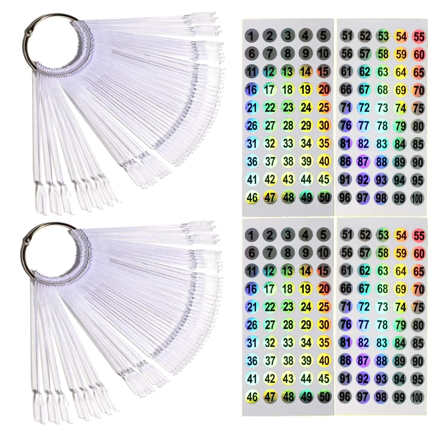 

Nail Swatch Sticks with Ring for Nail Color Display, 100pcs Transparent Acrylic Nail Practice Samples with Number Stickers