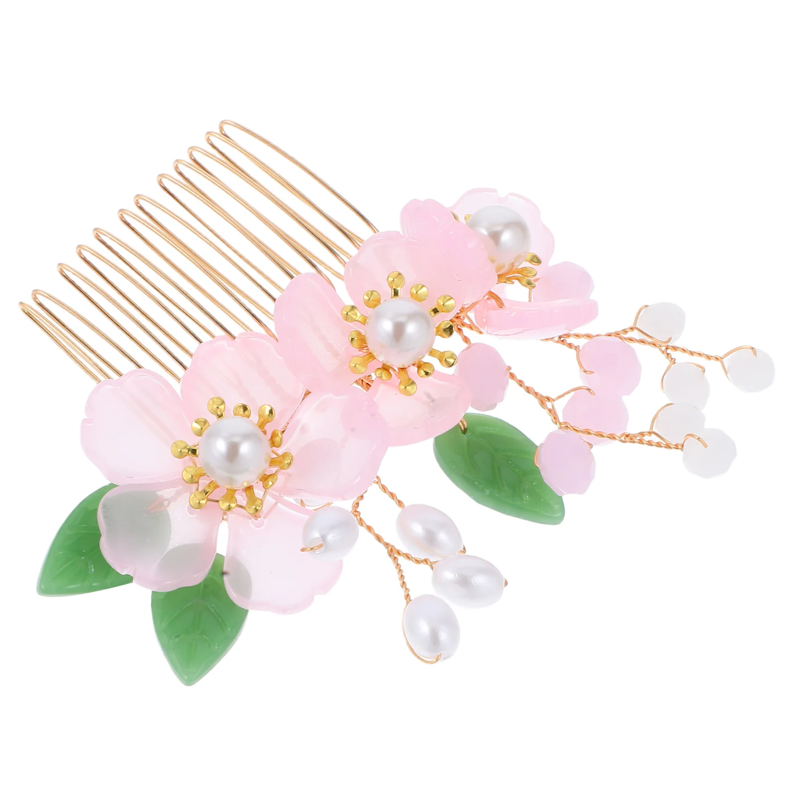 

1pc Vintage Jade Flower Hair Comb Chinese Style Imitated Pearl Alloy Bridal Wedding Party Prom Elegant Hair Accessory For Bride