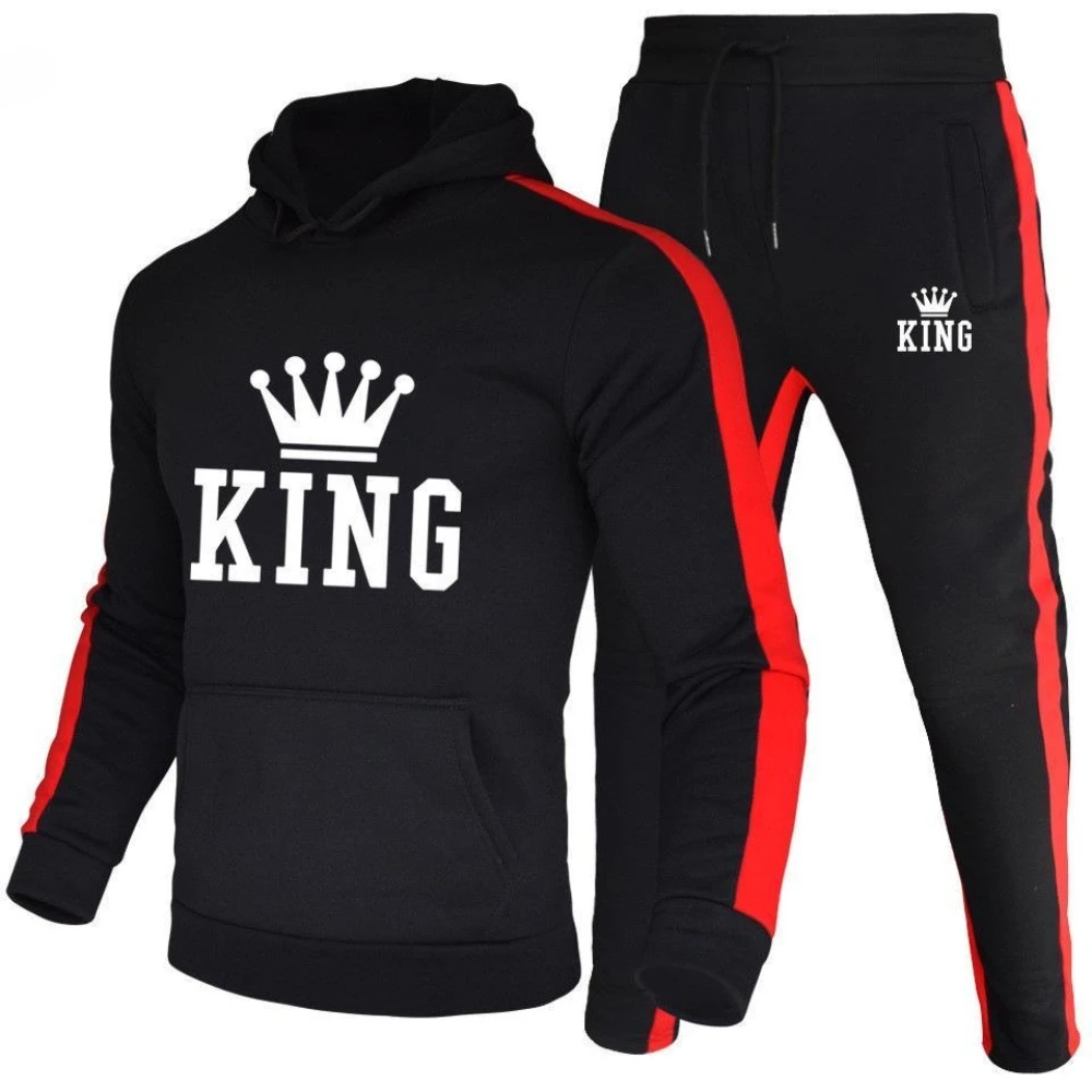 

Cross-border Autumn and Winter King Men's Sport Pure Cotton Striped Hooded Tracksuit Men Warm Personality Hoodie Coat Men
