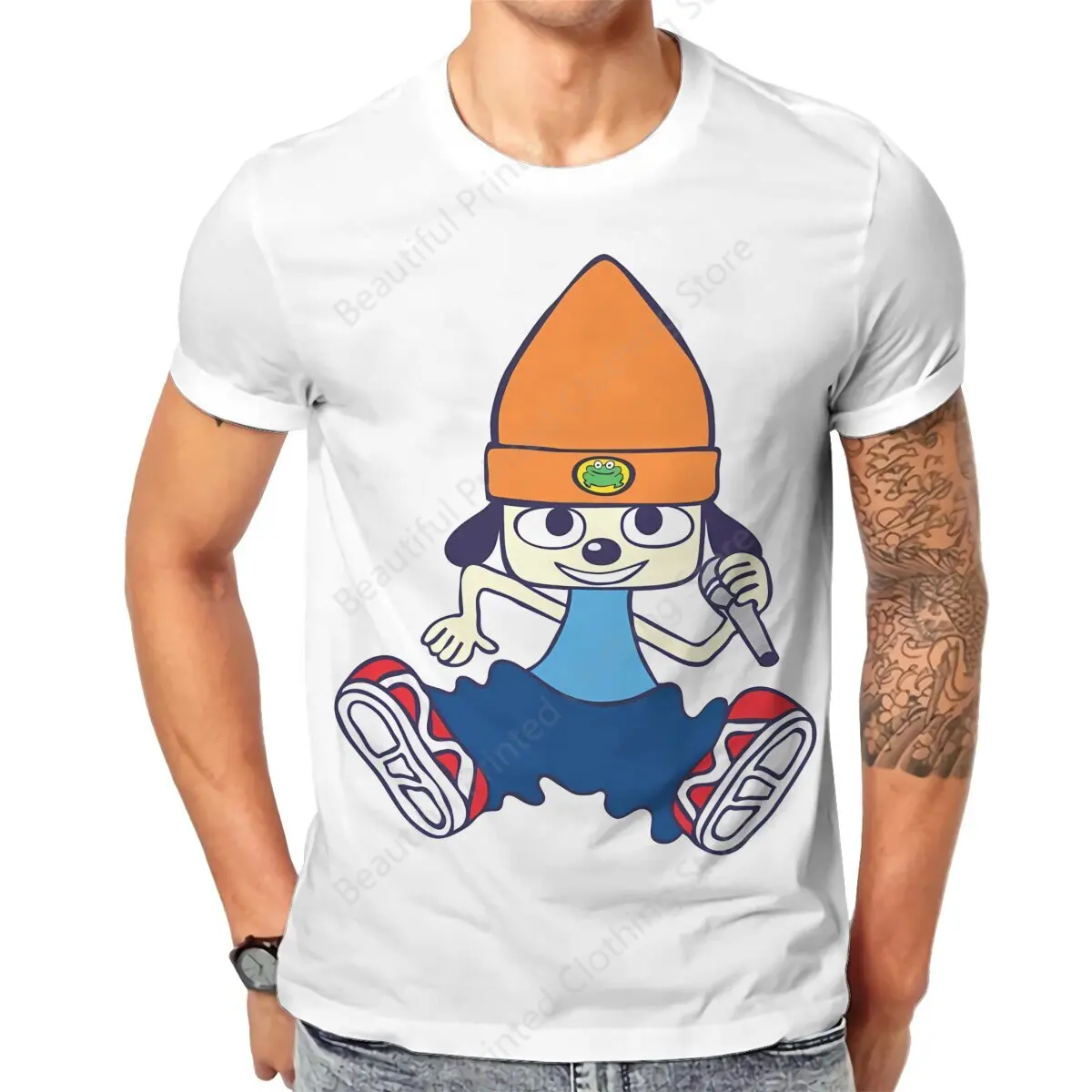 PaRappa The Rapper Mens T-Shirt 1990’s video game Funny Printing T-Shirts O-Neck Breathable Tee Cotton Fun Tees