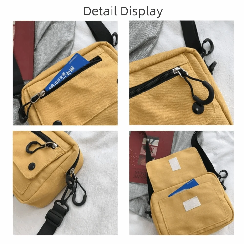 Fashion Pure Color Canvas Shoulder Bag Zipper Canvas Mobile Phone Bag Multifunctional Casual Tote Handbag Student image 5