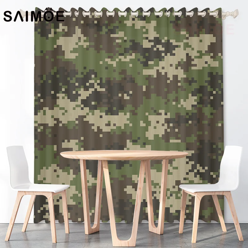 Summer Pixel Military Camouflage Polyester Waterproof Fabric Curtain Military Enthusiasts Bedroom Living Room Decoration Set