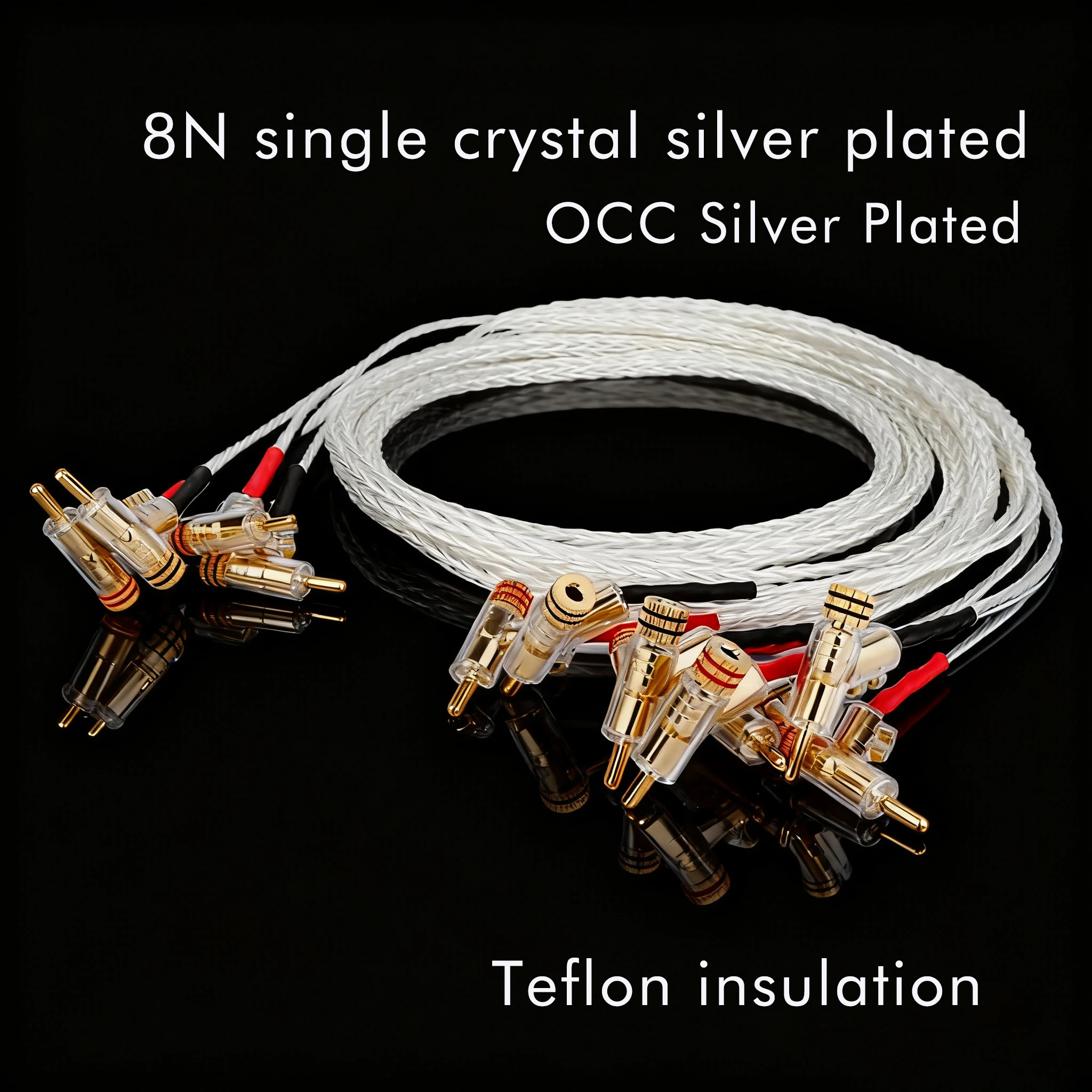 8AG Audiophile Speaker Cable 8N OCC Silver Plated Audio Line Amplifier Wire with Self Locking Banana Plug