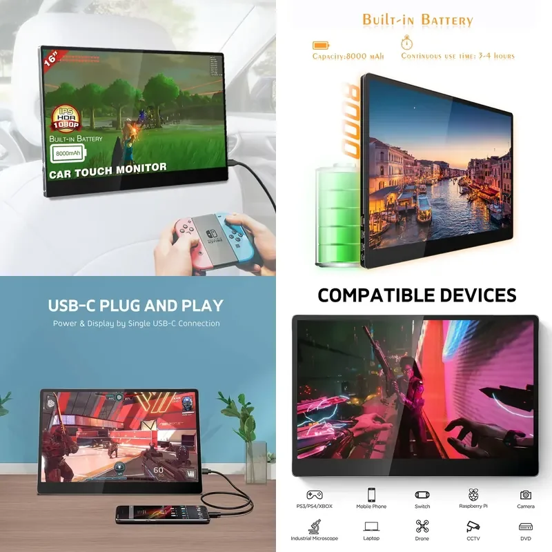 Build-in Battery Lcd 15.6 Inch Portable Touch Screen Computer Ultra Wide Dual Rear For Car