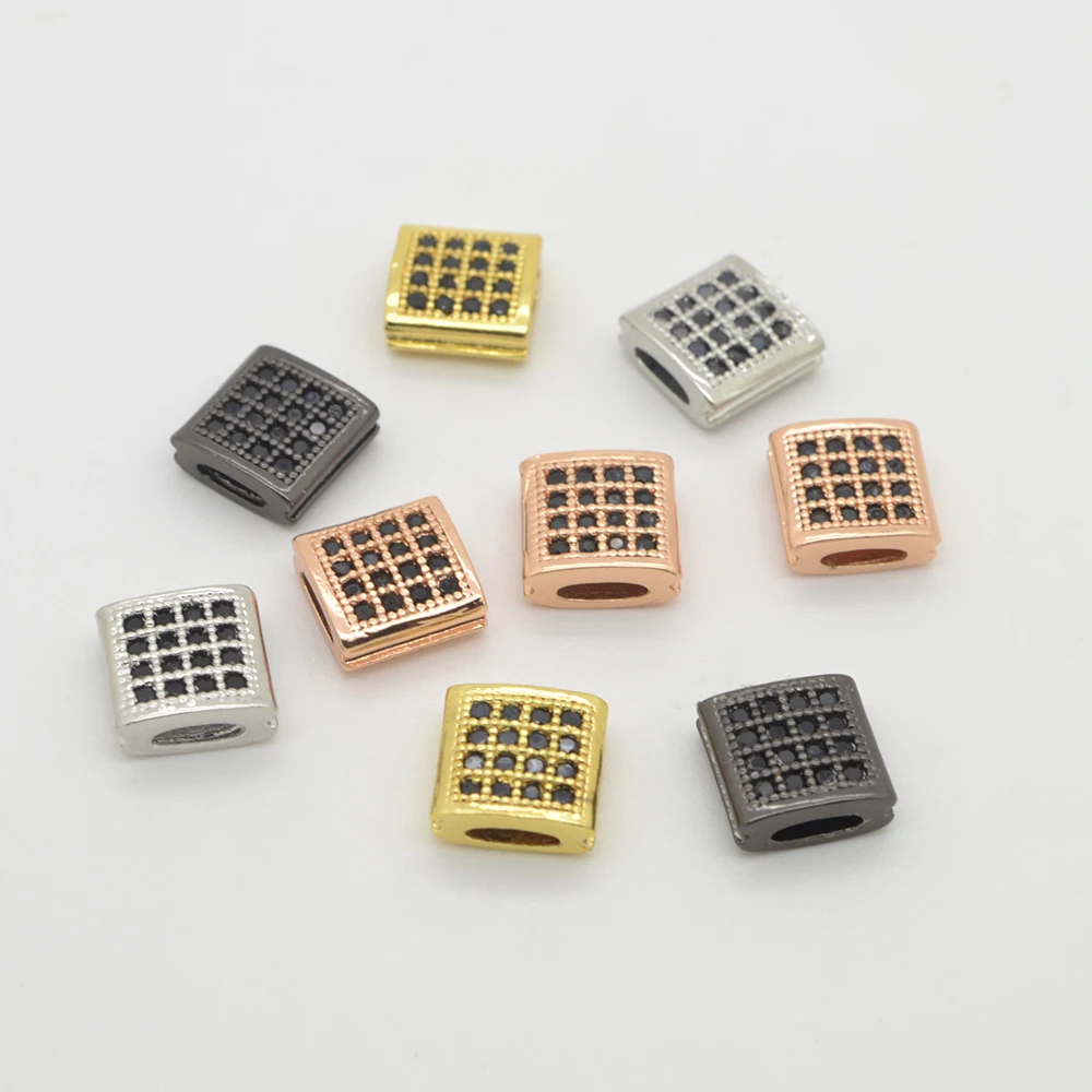 

Square Flat Beads Beaded for DIY Chains Bracelet Necklace Jewelry Making Supplies Black Zircon Brass Accessories Bulk Wholesale