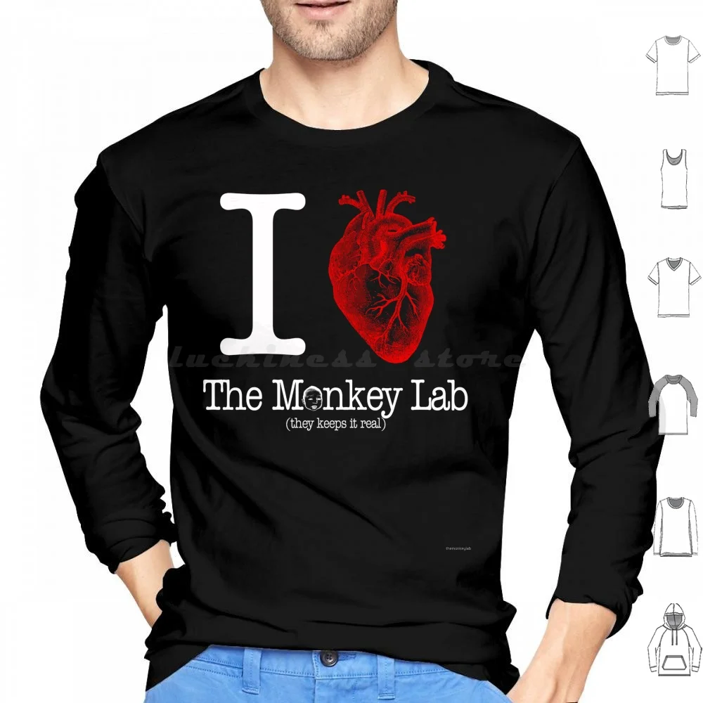 I Heart The Monkey Lab Hoodie cotton Long Sleeve Humor I Heart Icon Iconic Lab Love Monkey Parody Realism