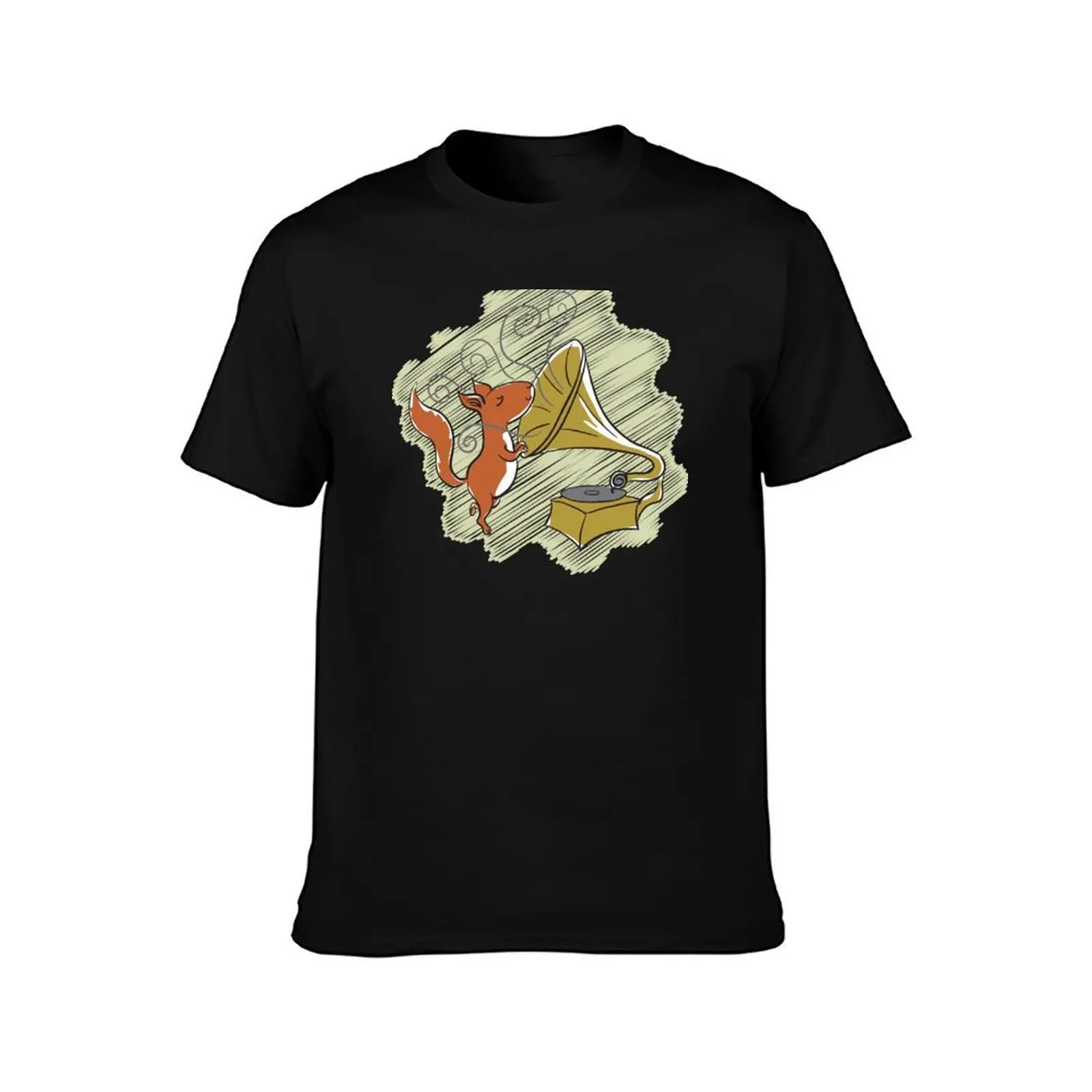 squirrel and music T-Shirt, Summer Casual Cotton Tee, Oversized Streetwear Tops, Vintage Graphic Print, Loose Fit Short Sleeve
