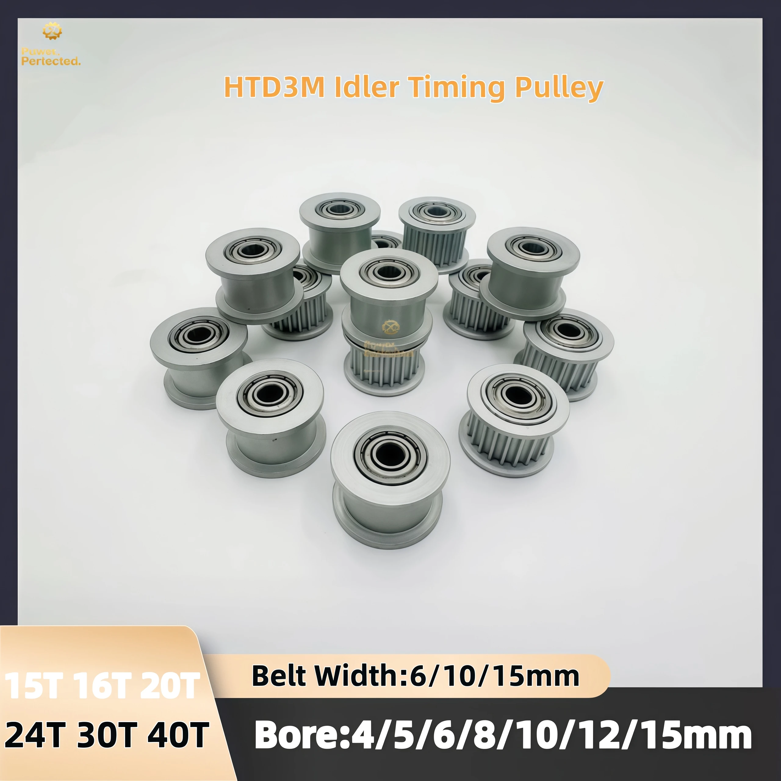 

HTD 3M Idler Pulley 15T 16T 20T 24T 30T 40T with Bearing, High Precision Timing Belt Guide Idler for HTD3M Belt, CNC, 3D Printer