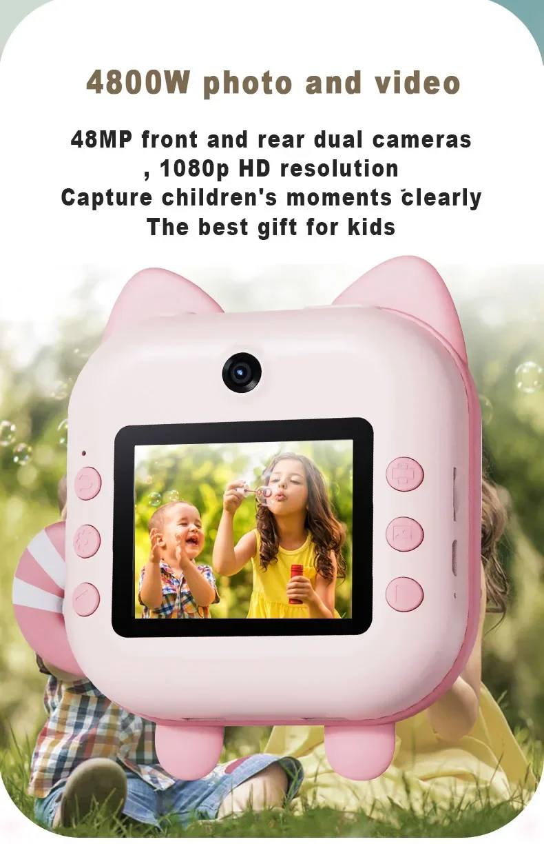 Children Digital Camera 1080P HD Thermal Print Camera Instant Print Mini Camera Best Birthday Christmas Gifts