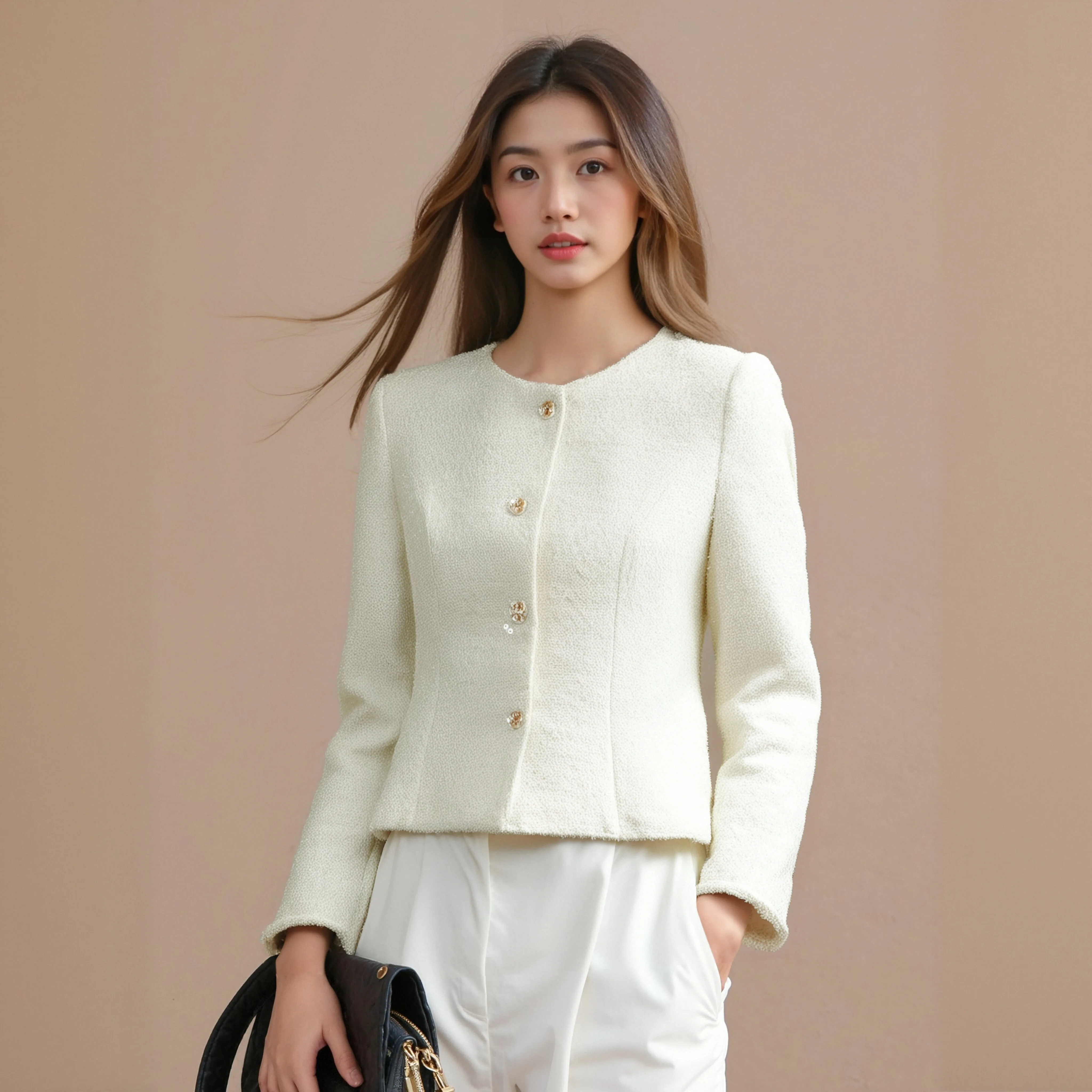 

Elegant Light Luxury Sequin Tweed Jacket for Women Fashion Socialite Heavy Industry Style Rich Girl Small Fragrance Temperament