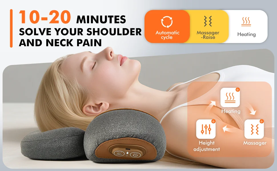 3-in-1 Neck Massager Pillow with Heating & Cervical Traction, Ergonomic Cervical Pillow for Neck Pain Relief Neck Pillow