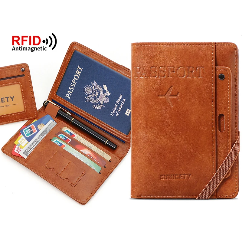 Hot Women Men RFID Vintage Business Passport Covers Holder Multi-Function ID Bank Card PU Leather Wallet Case Travel Accessories