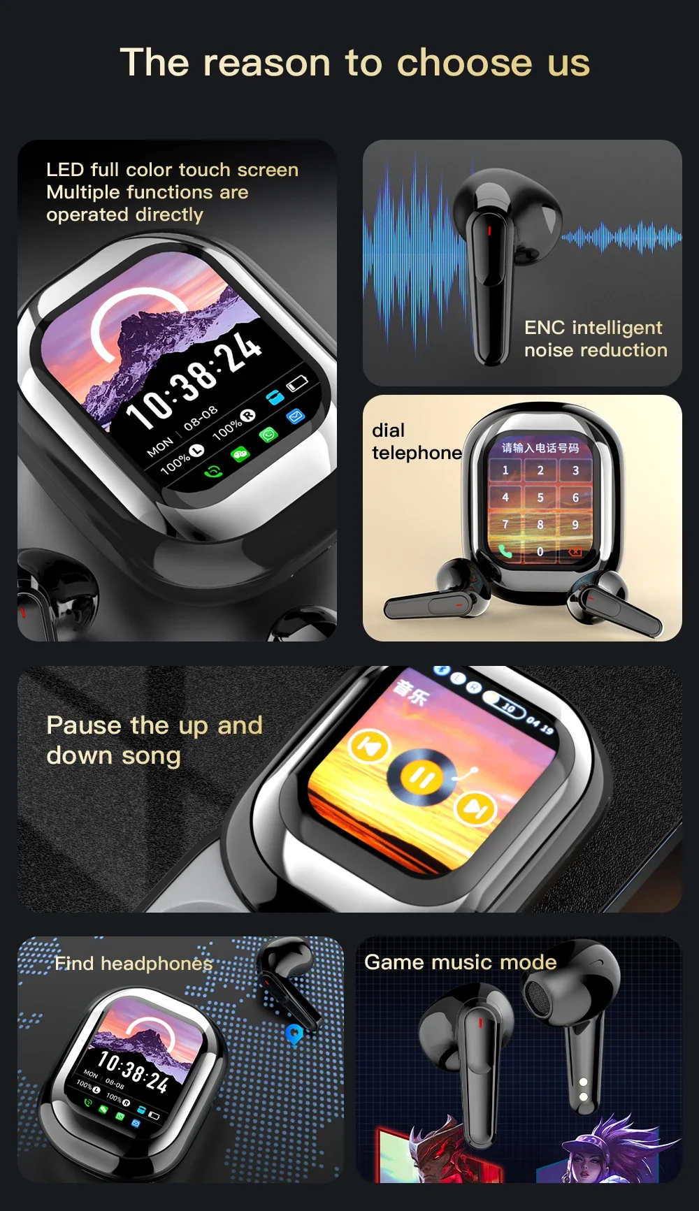 لهاتف Galaxy S25 Ultra S25 Plus S24 S23 tws سماعات ذكية كاملة الألوان تعمل باللمس بتصميم منزلق سماعات أذن لاسلكية تعمل بالبلوتوث سماعات أذن للضوضاء #3