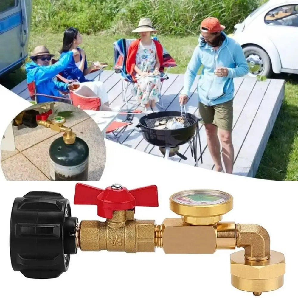 Adjustable Gas Tank Connector Explosion-proof Leak-proof QCC1 Propane Refill Adapter 90 Degree Elbow with Valve Gauge
