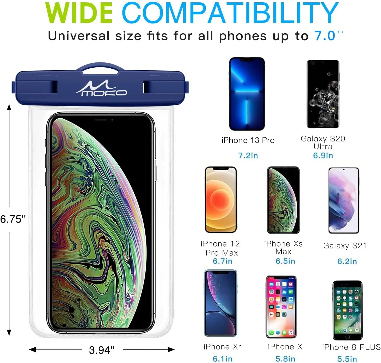 MoKo 2pcs Universal Waterproof Phone Case Water Proof Bag Mobile Cover For iPhone 13 12 11 Pro Max X Xs 8 Xiaomi Huawei Samsung