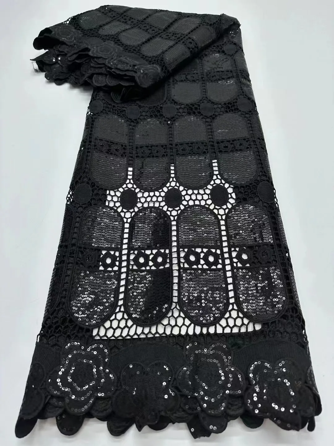 

Black Water Soluble Guipure Cord Lace 2024 Quality African Sequins Lace Fabric New Arrival High Nigerian For Wedding Party Sewin