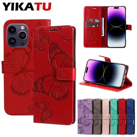 Farfalla per iPhone 16E 16 15 14 Pro Max 13 12 Mini 11 6 7 8 Plus SE2 SE3 XS X Portafoglio Slot per scheda Supporto Custodia in pelle magnetica