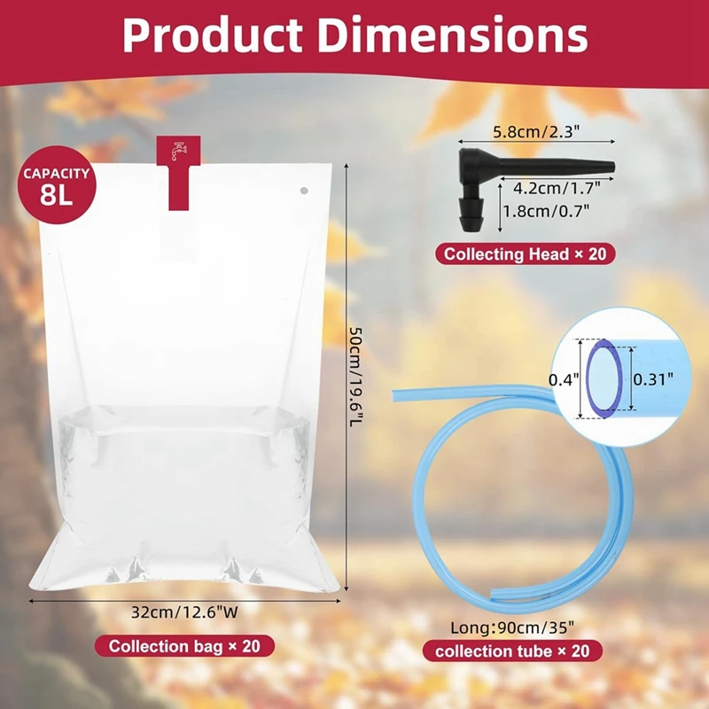 مجموعة التنصت على شراب القيقب ABDJ تتضمن صنابير شجرة القيقب 35 بوصة أنابيب شراب القيقب 8 لتر أكياس شفافة