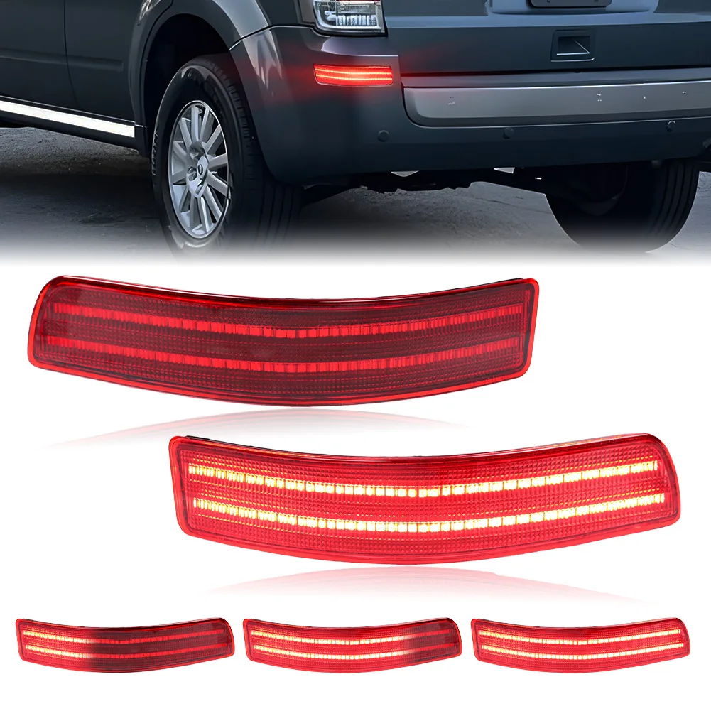 2PCS Rear Bumper Brake Light Tail Light Reflector Light Turn Signal Light DRL W/Red LED For 2008 2009 2010 2011 Mercury Mariner