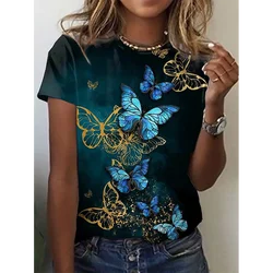 Summer Round Neck 3d Print Butterfly T-Shirt  Women's Tees Fashion Short Sleeve Tops Fashion Y2k Streetwear Oversized Clothes