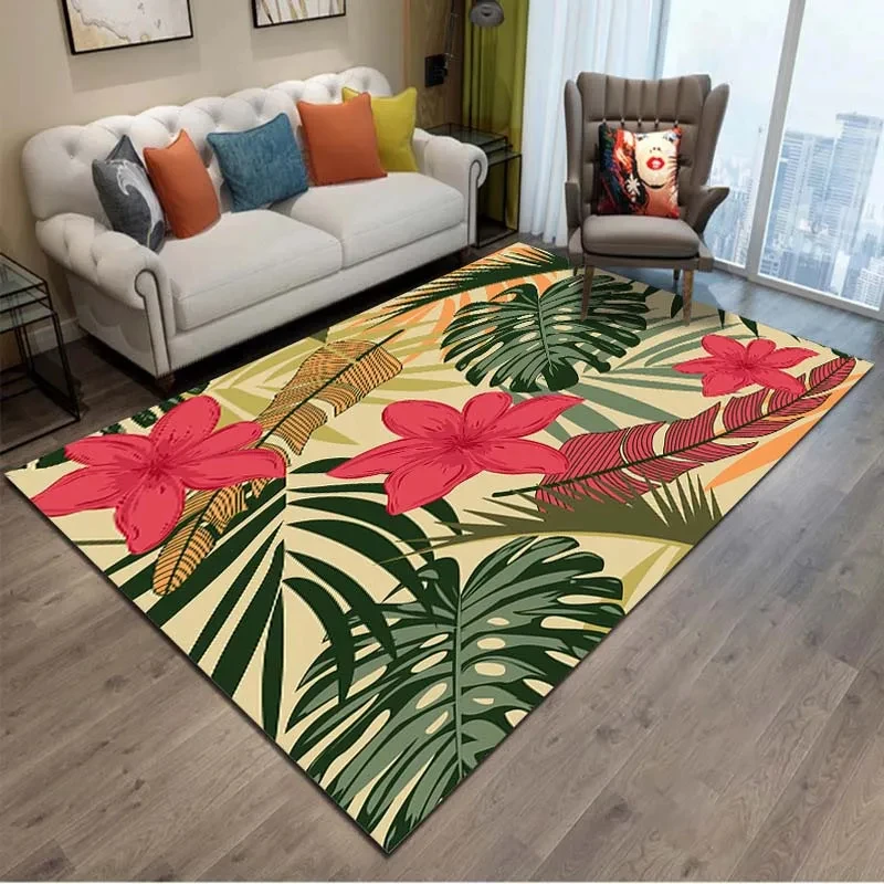 

Tropical Rain Forest Leaf Pattern Carpet for Living Room Bedroom Decor Sofa Table Large Area Rug Bathroom Non-Slip Floormat