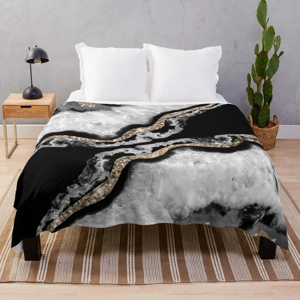 Yin Yang Agate Glitter Glam #8 (Faux Glitter) #gem #decor #art Throw Blanket warm winter Bed covers Blankets