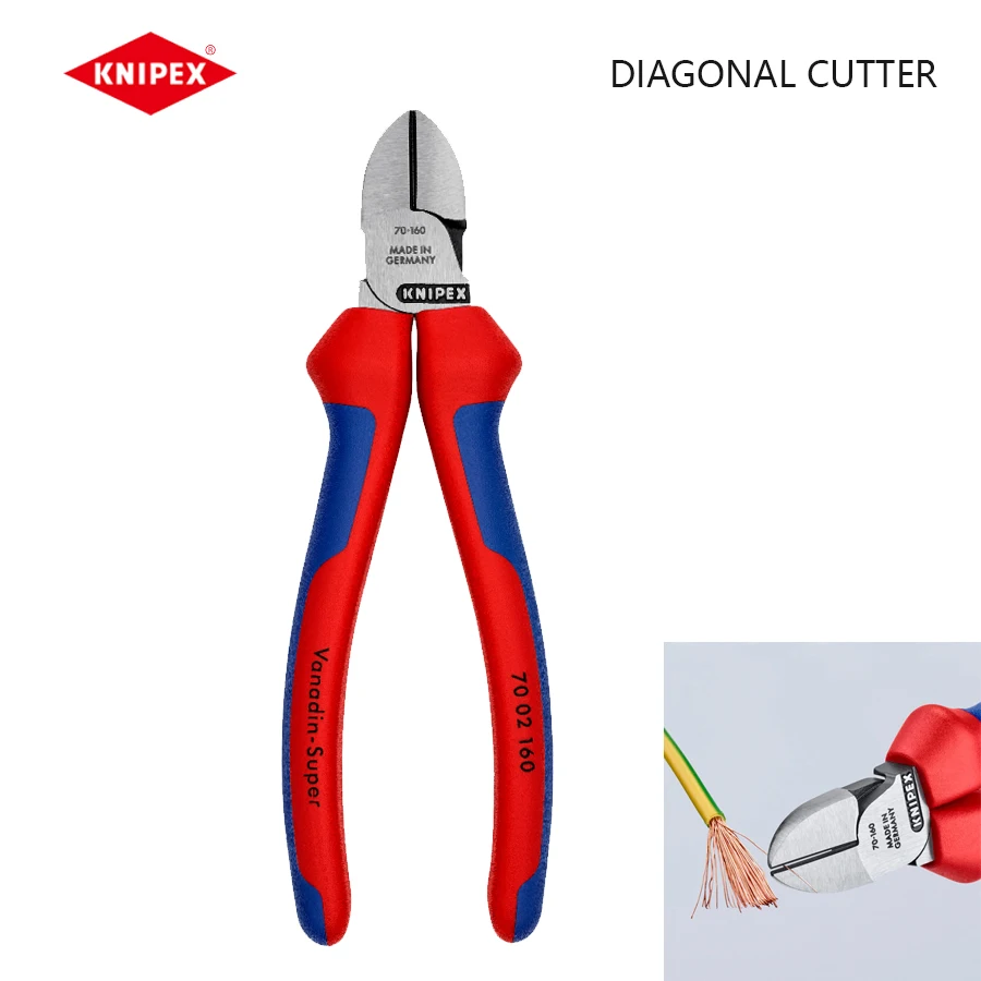 

KNIPEX 7002160 Diagonal Cutter 160 mm Diagonal Pliers Precise Workmanship Suitable for Narrow Places